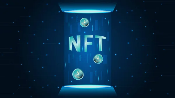 Nft Нематеріальна Ілюстрація Токенів Nft Text Telport Podium Hologram Effect — стокове фото