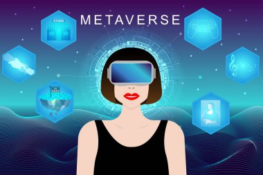 Metaverse Dijital Sanal Gerçeklik Teknolojisi. VR insanların sanal gerçekliği zincir bağlantısını engelliyor teknoloji yatırımı, alışveriş, iş dünyası, yaşam tarzı.