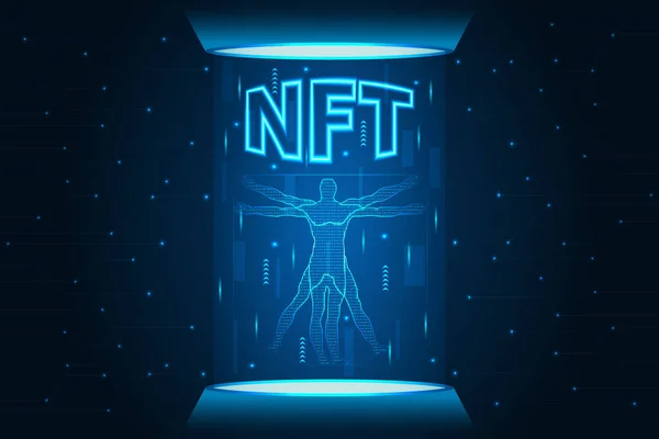 Nft Non Fungible Token Concept Vektor Illustration Nft Neon Text — Stockvektor