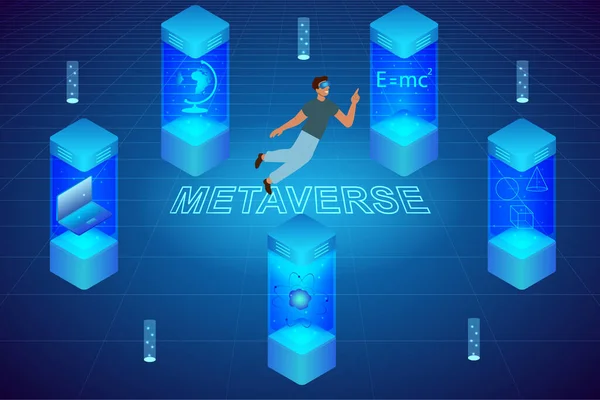 Metaverse Virtuelle Bildung Isometrisches Vektor Illustrationskonzept Für Banner Website Zielseite — Stockvektor