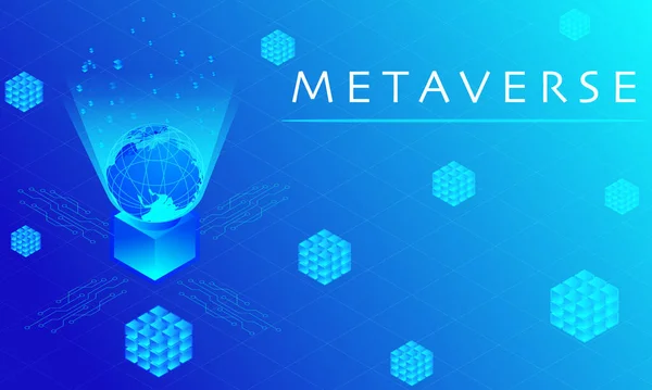 Metaverse Virtual Reality Blockchain Technologie Weltkarte Globus Virtual Reality Portal — Stockvektor