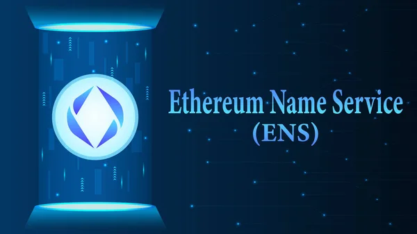 Ens Ethereum Name Service Concept Illustration Ens Logo Podium Hologram — Vettoriale Stock