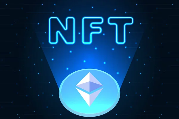 Ethereum Nft Marktplatzentwicklung Vektorillustration Eth Ethereum Logo Und Nft Neon — Stockvektor