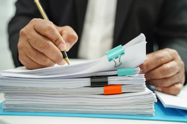 Businessman Working Prepare Paperwork Report Data Analysis Information File Binder — Stock Photo, Image