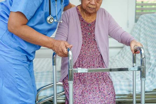 Doctor Help Asian Elderly Woman Disability Patient Nursing Hospital Medical — Stock Photo, Image