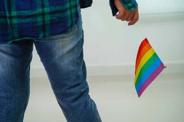 Femme Asiatique Avec Drapeau Arc Ciel Droits Des Symboles Lgbt — Photo