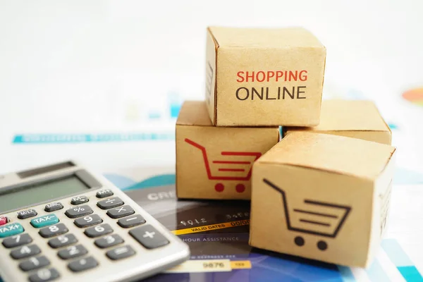 Zakupy Online Skrzynka Zakupy Kalkulator Import Eksportu Handel Finansowy — Zdjęcie stockowe