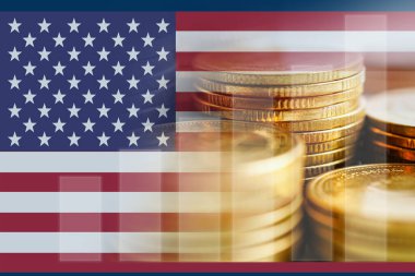 ABD bayrağı ile borsa finansmanı, ekonomi grafiği dijital teknolojisi.