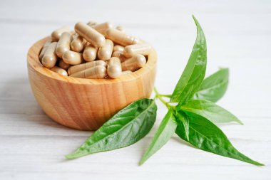 Kovid19 Coronavirus enfeksiyonunu tedavi etmek için bitki kapsüllü panikleme ya da kariyer yaprağı bitkisi..