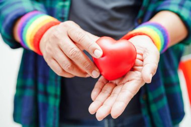 Gökkuşağı bayrağı taşıyan Asyalı kadın, LGBT sembol hakları ve cinsiyet eşitliği, Haziran ayında LGBT Onur Ayı.