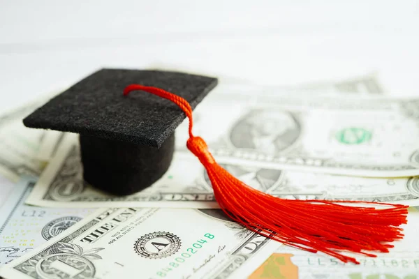 Graduation Gap Hat Dollar Banknotes Money Education Study Fee Learning — 图库照片
