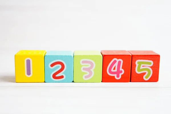 Number Wood Block Cubes Learning Mathematic Education Math Concept — Stock Photo, Image