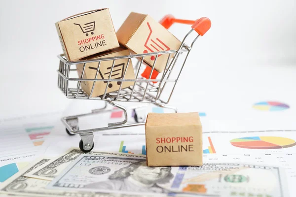 Online Shopping Warenkorb Mit Geld Import Export Finanzhandel — Stockfoto