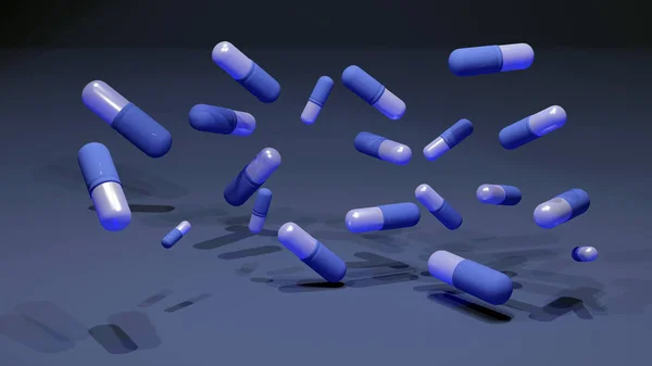 3D浮动胶囊的医疗健康背景。蓝色药丸 — 图库照片