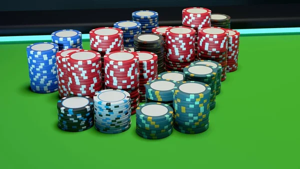 Stacks Poker Chips Green Casino Table — Stock Photo, Image