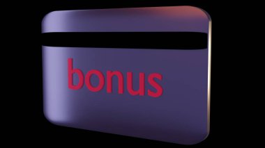 İzole edilmiş 3 boyutlu banka kartında kırmızı bonus işareti