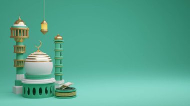 3D 'lik bir cami kubbesi ve metin için alanı olan İslami Arkaplan. Ramazan ve bayram kutlamaları için kullan..