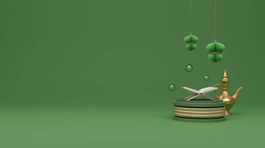 İslami selamlar Ramazan Post tasarım geçmişi. Al-Kur 'an' ın 3D canlandırması.