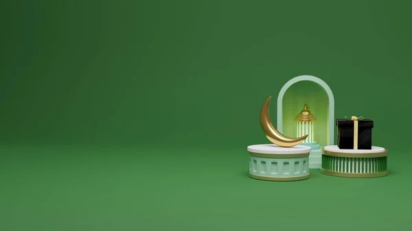 Islamic Post Design Rendering Crescent Moon Gift Box Lantern — ストック写真