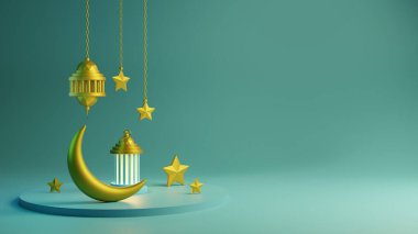 Üç boyutlu hilal ve Arap fenerlerinden oluşan İslam Ramazanı selamları