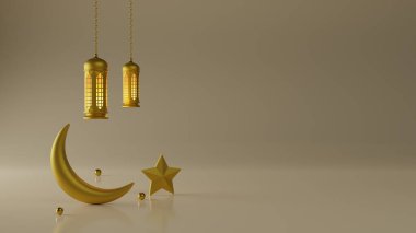 Mübarek bayramı, İslami karşılama arkaplanı ve 3D İslami dekorasyonlar. 