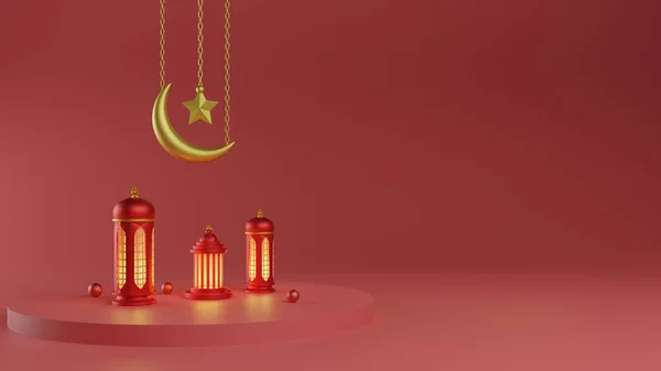 Islamic Ramadan Sale Post Composed Crescent Moon Arabic Lanterns — 스톡 사진