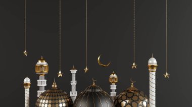 Güzel İslami bayrak, şaşırtıcı üç boyutlu cami resmi..