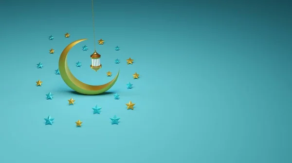 Islamic Post Real Crescent Moon Rendering Design Concept Eid Mubarak — 스톡 사진