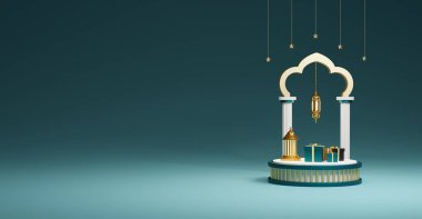 3 boyutlu İslami Arkaplan, Kurban ve Ramazan satış postası tasarımı 3d podyum, sosyal medya reklamı.