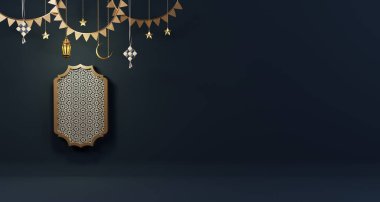 3D görüntüleme İslami Arkaplan, İslami Zarif Altın Lüks Arkaplan, Kopyalama Boşluğu.
