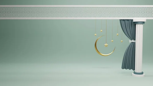 Eid Mubarak Banner Design Félhold Másolás Helyet Iszlám Posta — Stock Fotó