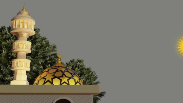 Happy Eid Mubarak Přeje Video Realistickou Vykreslovací Kupolí Horníkem Mešity — Stock video