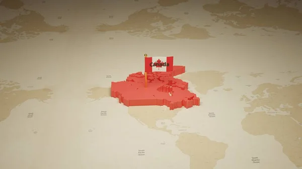 Kaart Van Canada Met Vlag Wereldkaart Achtergrond Rendering — Stockfoto