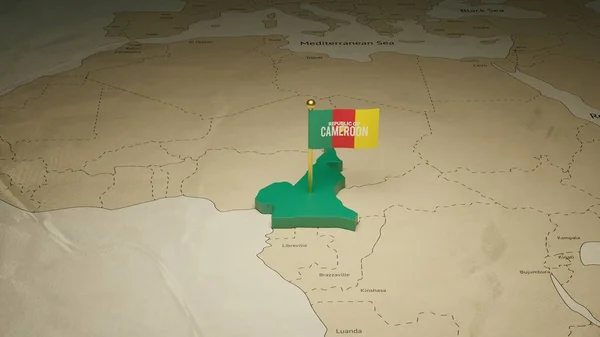 Dünya Haritasında Bayraklı Kamerun Haritası Oluşturma — Stok fotoğraf