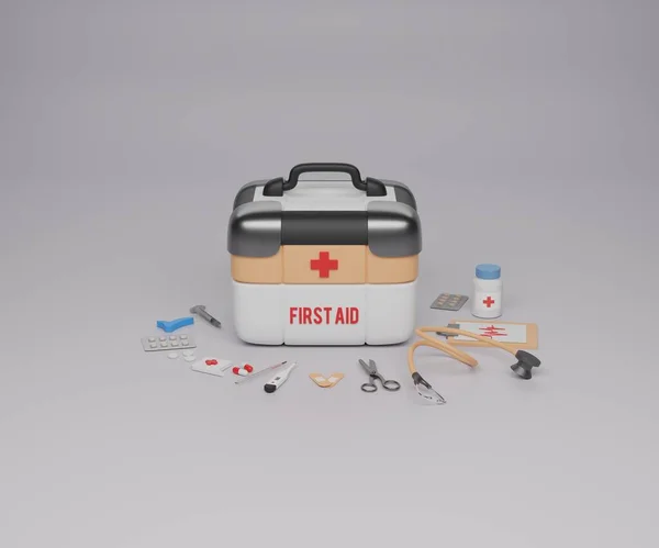 Realistic Rendering Medical Objects Set Tools Equipment Illustration First Aid — Zdjęcie stockowe