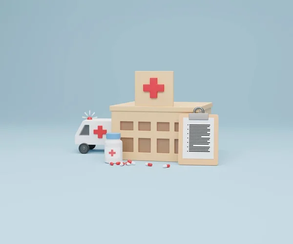 Emergency Isometric Medical Equipment Rendering Medicine Healthcare Drugs Pills Isometric — ストック写真