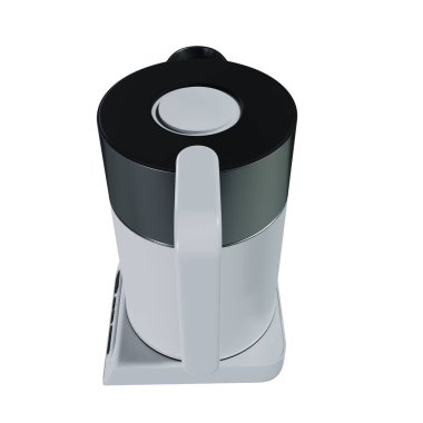 Beyaz arka planda beyaz elektrikli çaydanlık. Mutfak malzemeleri.