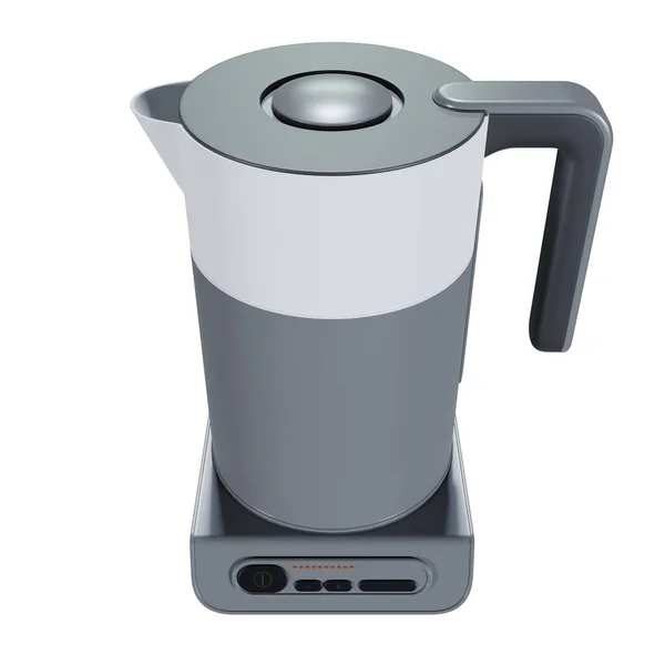 Beyaz arka planda gümüş elektrikli su ısıtıcısı. Mutfak malzemeleri.