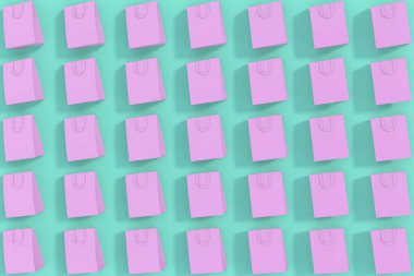 Mavi arkaplanda pembe alışveriş torbası deseni.