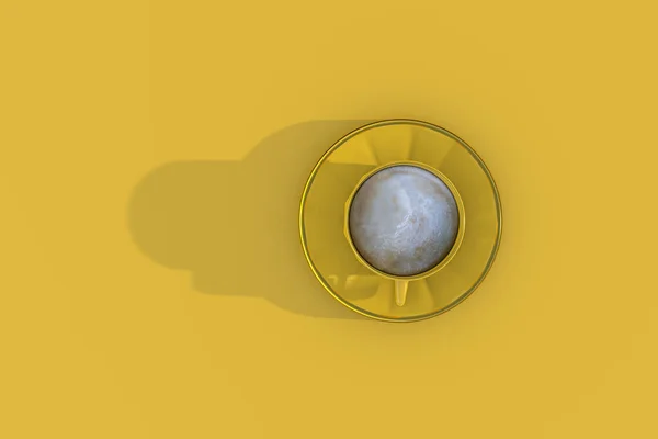 Sarı arka planda sarı kahve fincanı. Asgari konsept.