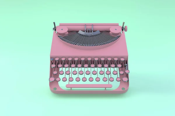 Máquina Escrever Rosa Flutuando Fundo Pastel Verde Conceito Mínimo — Fotografia de Stock