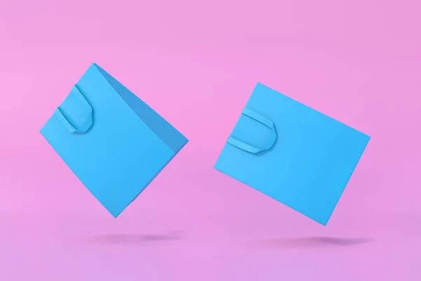 Pembe arka planda mavi alışveriş torbası.