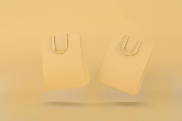 Sarı arka planda yüzen sarı alışveriş torbası.