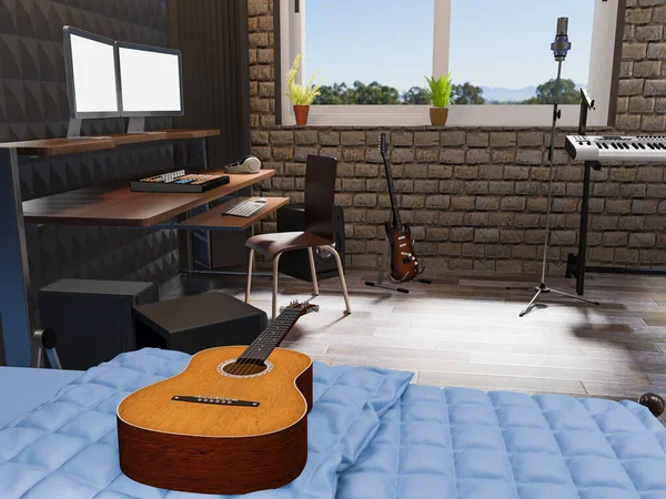Müzisyenler için yatak odası. 3B Hazırlama