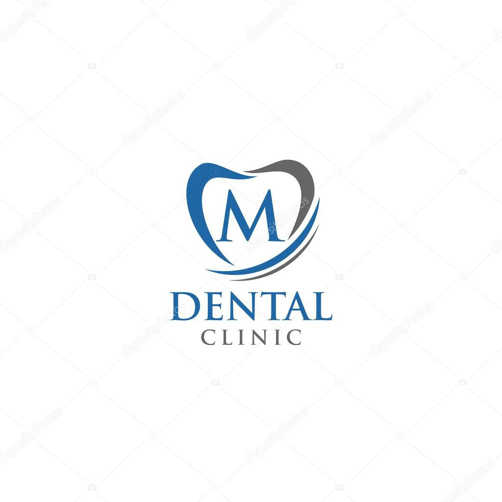 LETTER M SMILE Teeth Logo; Modern, unique, simple and techie lettermark tooth logo for dentist, orthodontics and toothpaste brand. Conveys sleek, cool, stylish and professional services.