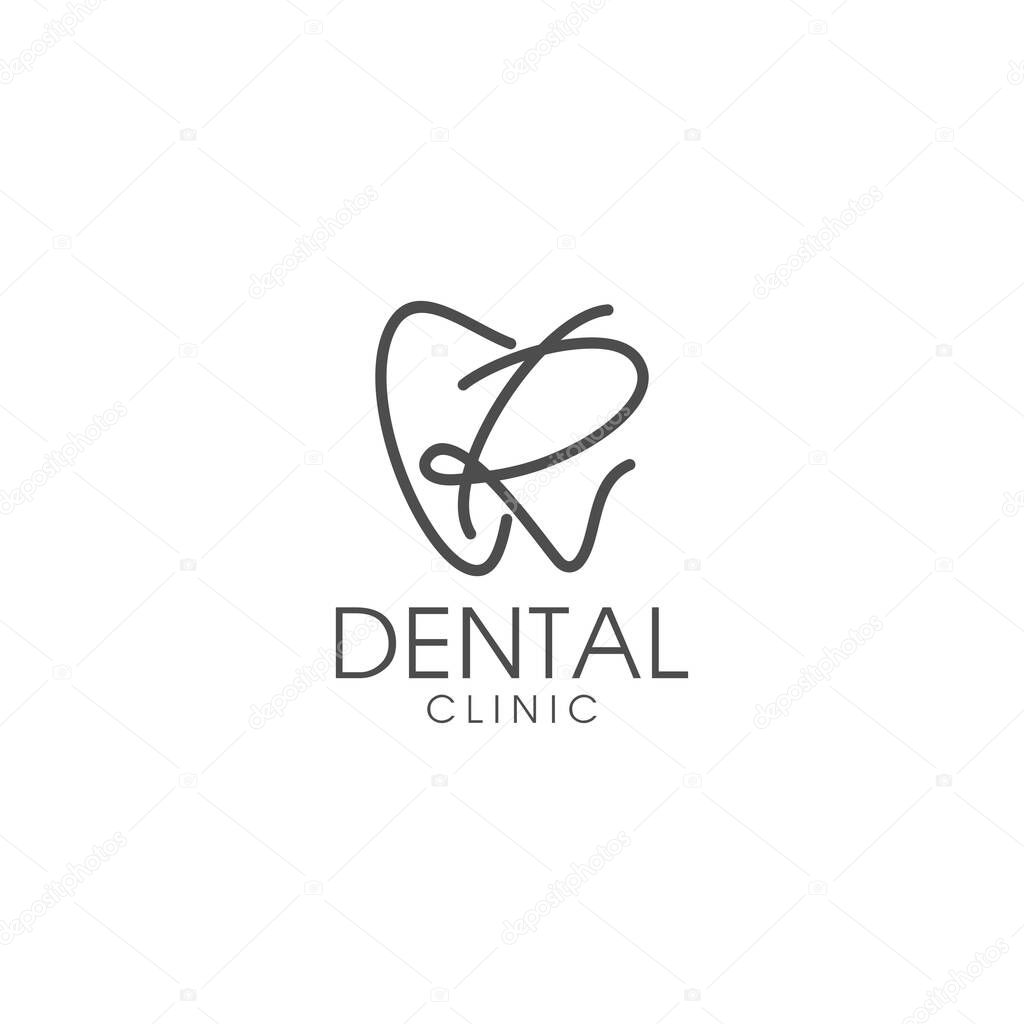 LINE ART LETTER R Teeth Logo; Modern, unique, simple and techie lettermark tooth logo for dentist, orthodontics and toothpaste brand. Conveys sleek, cool, stylish and professional services.