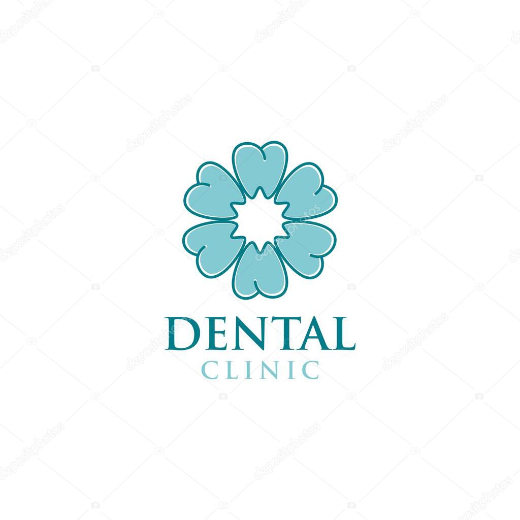 Elegant flower Teeth Logo; Modern, unique, simple and techie lettermark tooth logo for dentist, orthodontics and toothpaste brand. Conveys sleek, cool, stylish and professional services.