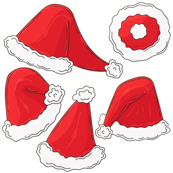 Santa Claus Hat Vector Bundle Kolekce Klobouků Santa Claus Ručně — Stockový vektor