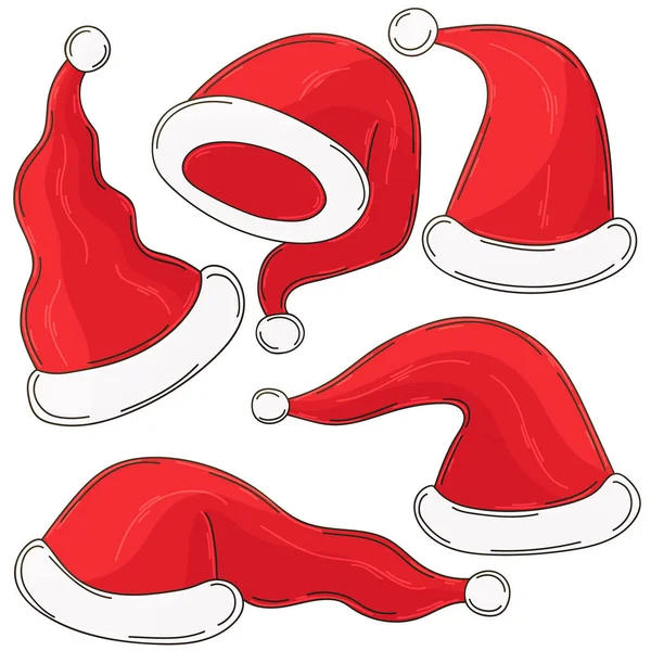 Santa Claus Hat Vector Bundle Kolekce Klobouků Santa Claus Ručně — Stockový vektor