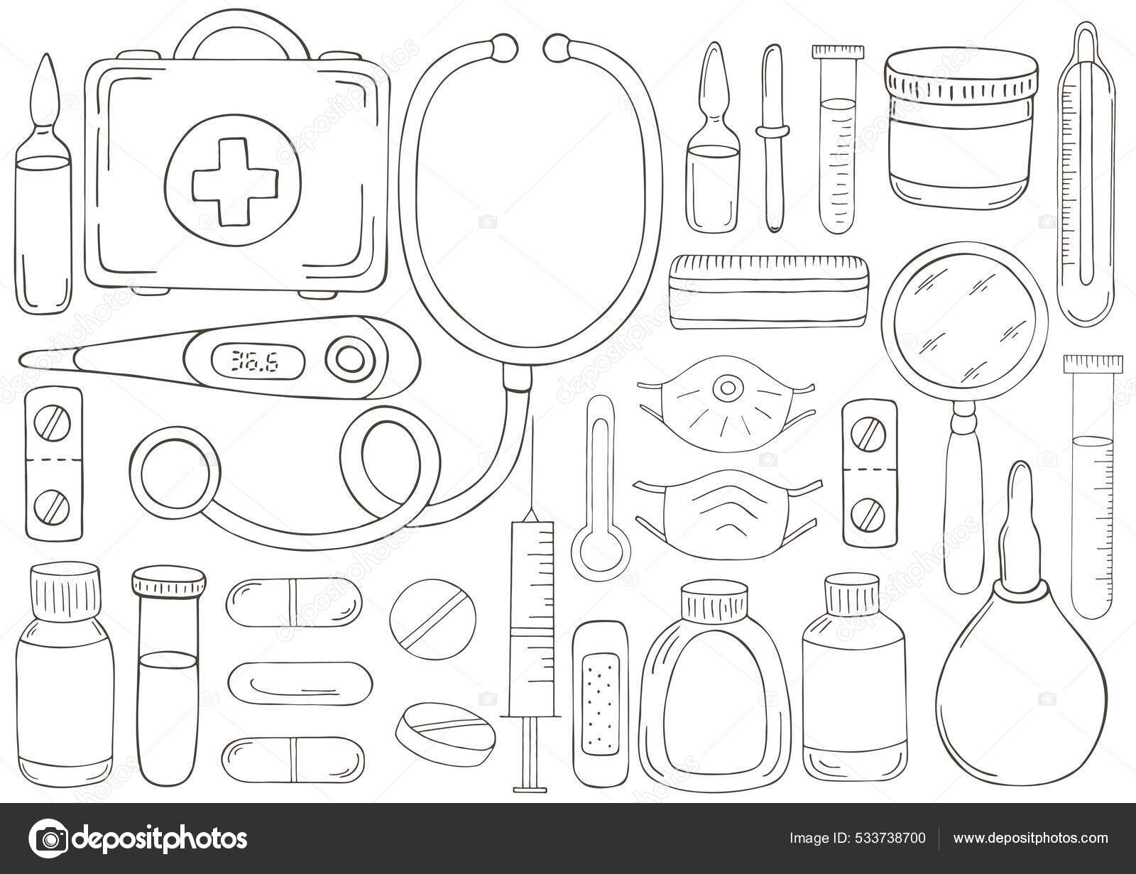 Vetores de Medicamentos De Desenhos Animados Diferentes Médicos